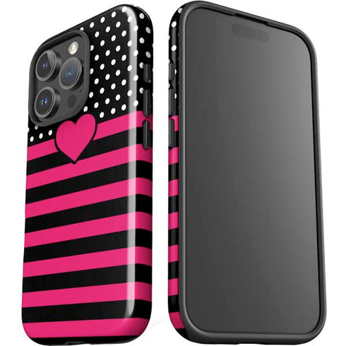 Polka Dots and Stripes Heart in Pink iPhone 16 Pro Impact Case