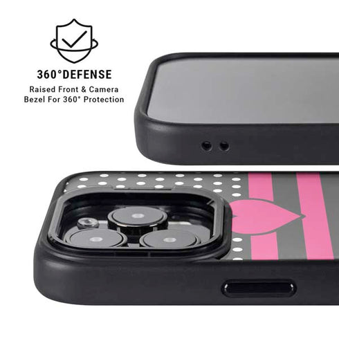 Polka Dots and Stripes Heart in Pink iPhone 16 Pro Kickstand Case