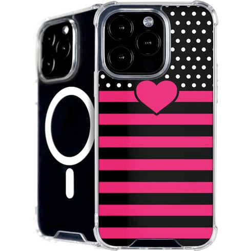 Polka Dots and Stripes Heart in Pink iPhone 16 Pro MagSafe Case