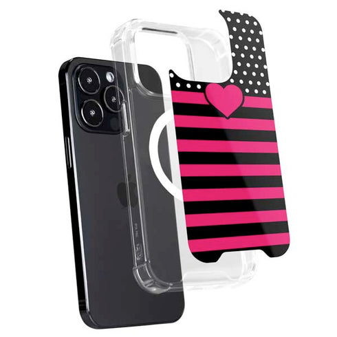 Polka Dots and Stripes Heart in Pink iPhone 16 Pro MagSafe Case