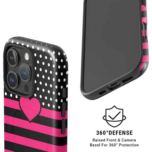 Polka Dots and Stripes Heart in Pink iPhone 16 Pro Magsafe Impact Case