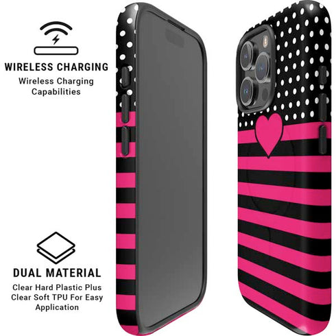 Polka Dots and Stripes Heart in Pink iPhone 16 Pro Magsafe Impact Case