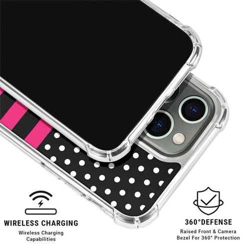 Polka Dots and Stripes Heart in Pink iPhone 16 Pro Max Clear Case