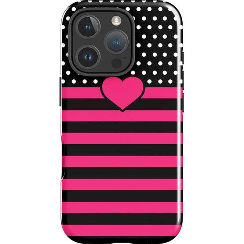 Polka Dots and Stripes Heart in Pink iPhone 16 Pro Max Impact Case