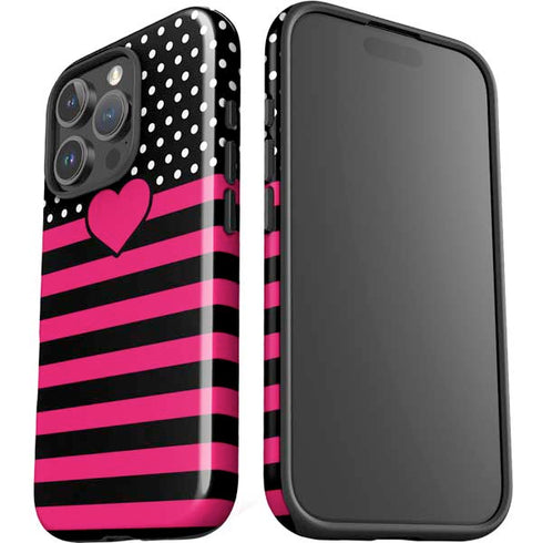 Polka Dots and Stripes Heart in Pink iPhone 16 Pro Max Impact Case