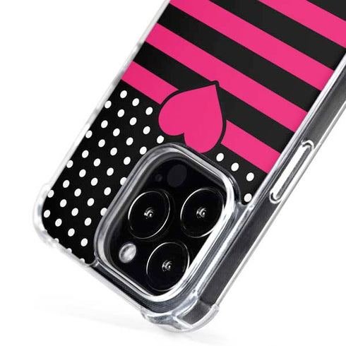Polka Dots and Stripes Heart in Pink iPhone 16 Pro Max MagSafe Case