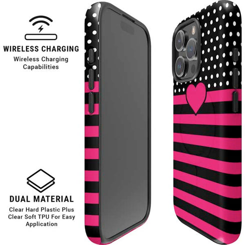Polka Dots and Stripes Heart in Pink iPhone 16 Pro Max Magsafe Impact Case
