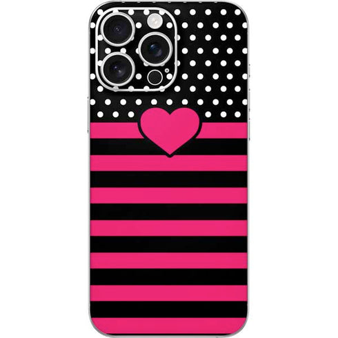 Polka Dots and Stripes Heart in Pink iPhone 16 Pro Max Skin