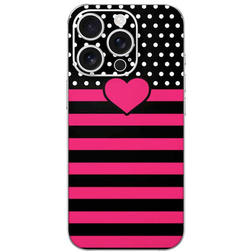 Polka Dots and Stripes Heart in Pink iPhone 16 Pro Skin