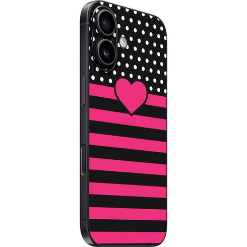 Polka Dots and Stripes Heart in Pink iPhone 16 Skin