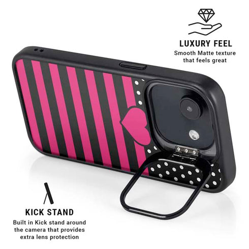 Polka Dots and Stripes Heart in Pink iPhone 16e Kickstand Case