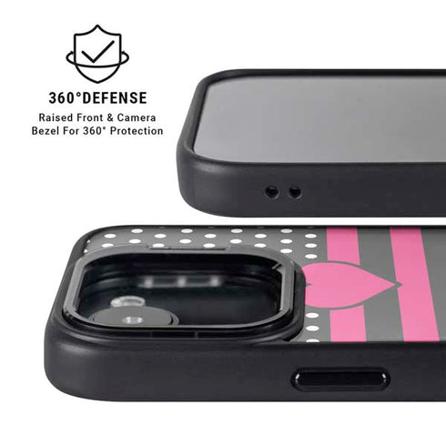 Polka Dots and Stripes Heart in Pink iPhone 16e Kickstand Case