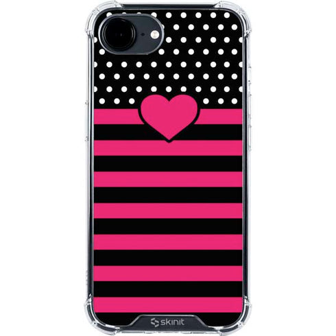 Polka Dots and Stripes Heart in Pink iPhone 16e Clear Case