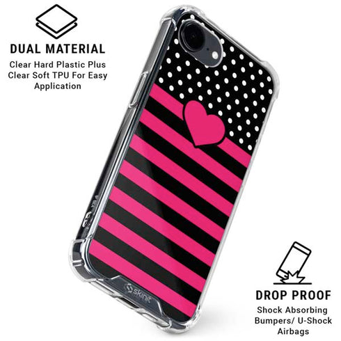 Polka Dots and Stripes Heart in Pink iPhone 16e Clear Case