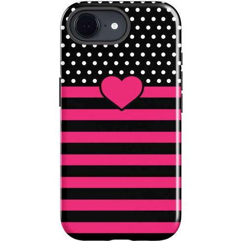 Polka Dots and Stripes Heart in Pink iPhone 16e Impact Case