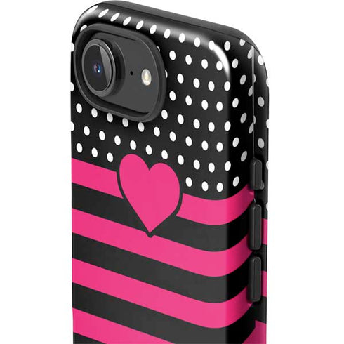 Polka Dots and Stripes Heart in Pink iPhone 16e Impact Case