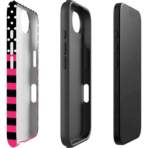 Polka Dots and Stripes Heart in Pink iPhone 16e Impact Case