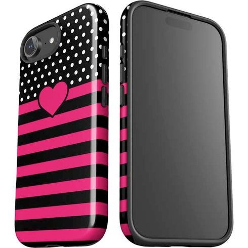 Polka Dots and Stripes Heart in Pink iPhone 16e Impact Case