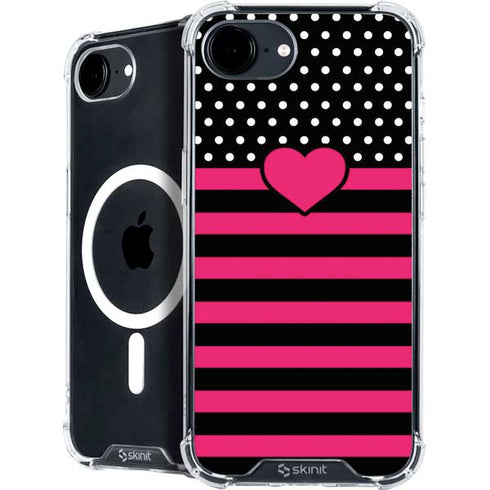 Polka Dots and Stripes Heart in Pink iPhone 16e MagSafe Case