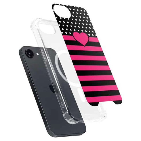 Polka Dots and Stripes Heart in Pink iPhone 16e MagSafe Case