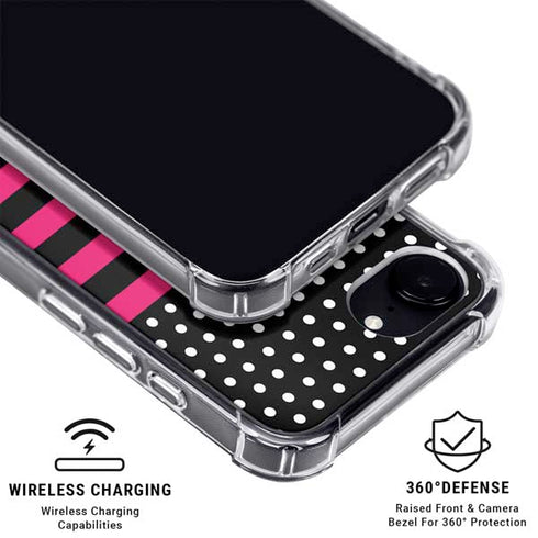 Polka Dots and Stripes Heart in Pink iPhone 16e MagSafe Case