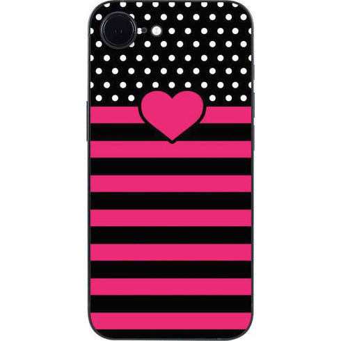 Polka Dots and Stripes Heart in Pink iPhone 16e Skin