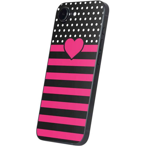 Polka Dots and Stripes Heart in Pink iPhone 16e Skin