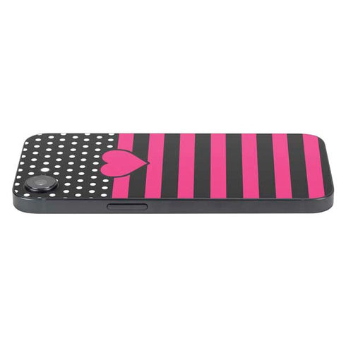 Polka Dots and Stripes Heart in Pink iPhone 16e Skin