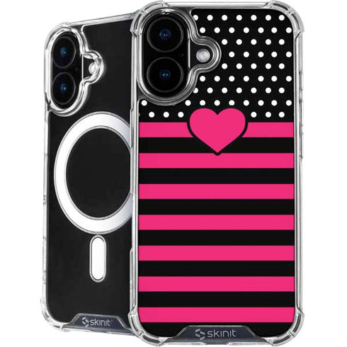 Polka Dots and Stripes Heart in Pink iPhone 17 MagSafe Case
