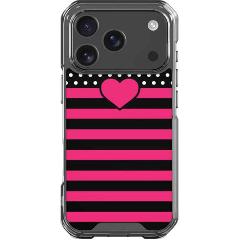 Polka Dots and Stripes Heart in Pink iPhone 18 Pro Clear Case