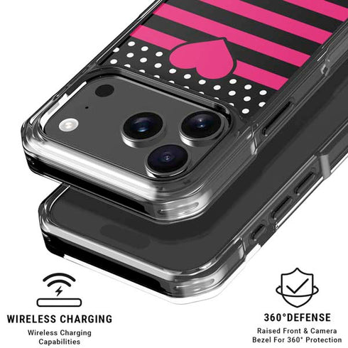 Polka Dots and Stripes Heart in Pink iPhone 18 Pro Clear Case
