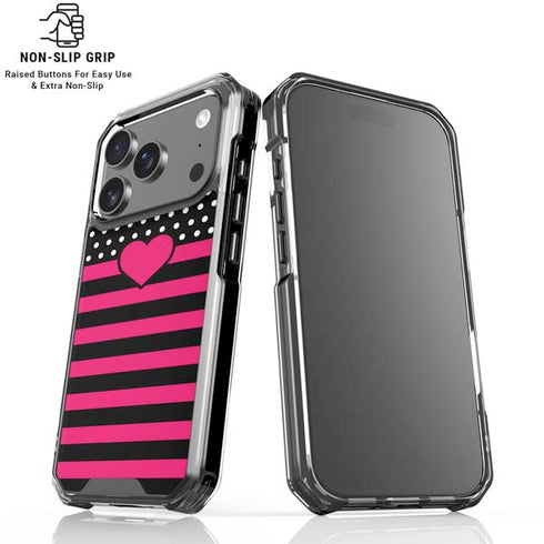 Polka Dots and Stripes Heart in Pink iPhone 18 Pro Clear Case
