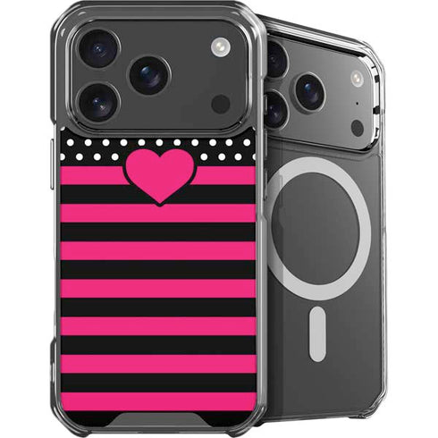 Polka Dots and Stripes Heart in Pink iPhone 18 Pro MagSafe Case