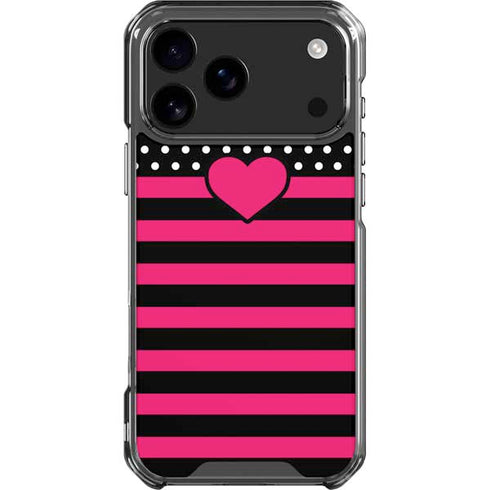Polka Dots and Stripes Heart in Pink iPhone 18 Pro Max Clear Case