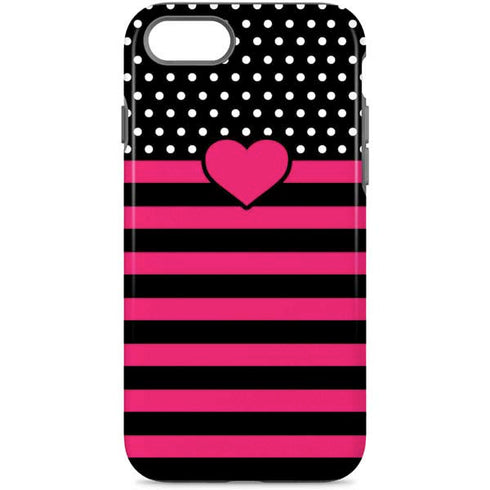 Polka Dots and Stripes Heart in Pink iPhone Cases