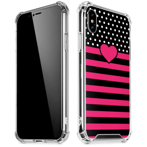 Polka Dots and Stripes Heart in Pink iPhone X/XS Clear Case