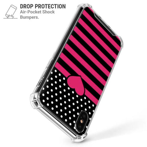 Polka Dots and Stripes Heart in Pink iPhone X/XS Clear Case