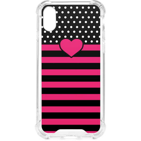 Polka Dots and Stripes Heart in Pink iPhone XS Clear Case