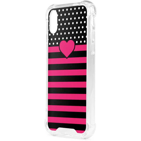 Polka Dots and Stripes Heart in Pink iPhone XS Clear Case