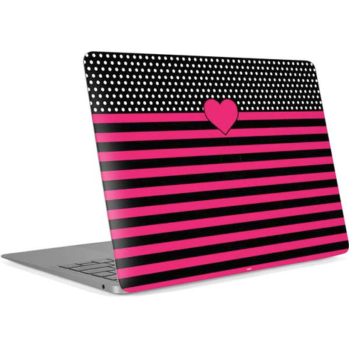 Polka Dots and Stripes Heart in Pink Apple MacBook Air Skin