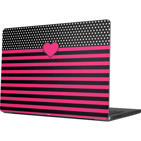 Polka Dots and Stripes Heart in Pink Apple MacBook Pro 14-inch Skin