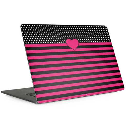 Polka Dots and Stripes Heart in Pink MacBook Skins