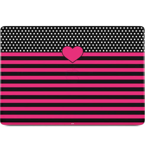 Polka Dots and Stripes Heart in Pink MacBook Skins