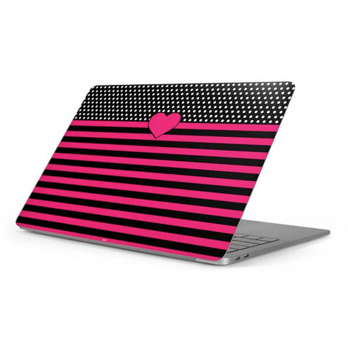 Polka Dots and Stripes Heart in Pink Apple MacBook Pro 16-inch Skin