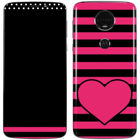 Polka Dots and Stripes Heart in Pink Moto E5 Plus Skin