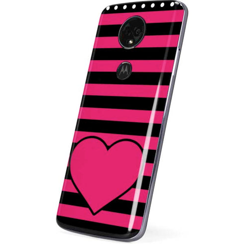 Polka Dots and Stripes Heart in Pink Moto E5 Plus Skin