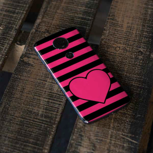 Polka Dots and Stripes Heart in Pink Moto E5 Plus Skin