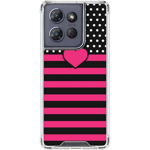 Polka Dots and Stripes Heart in Pink Moto G 5G (2025) Clear Case