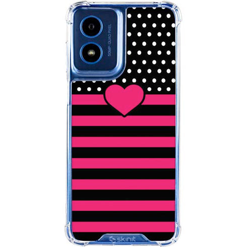 Polka Dots and Stripes Heart in Pink Moto G Play 4G (2024) Clear Case
