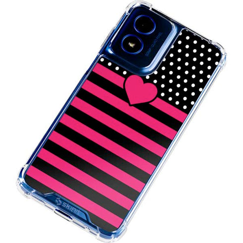 Polka Dots and Stripes Heart in Pink Moto G Play 4G (2024) Clear Case